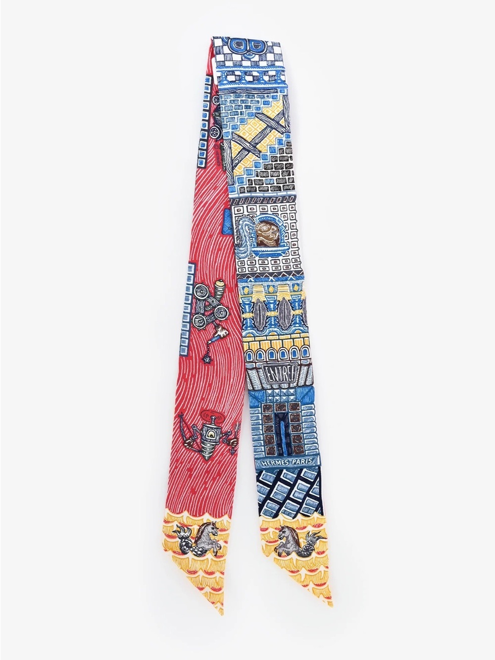 NWT HERMÈS RED PRINTED 'SUPER SILK QUEST' TWILLY SCARF